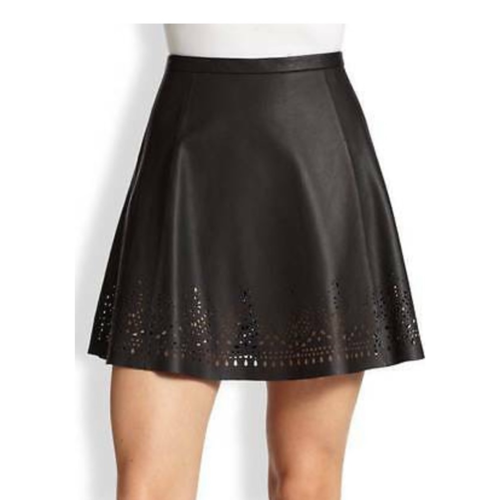 Joie Senica Leather Perforated A Line Mini Skirt